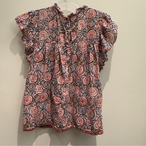 Jennifer And Grace Women's Lattice Yoke Printed Blouse Top Size L - Picture 3 of 7